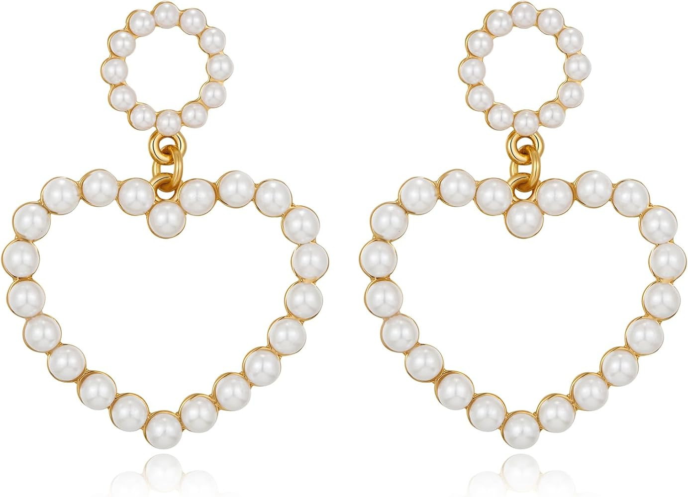 MUYAN Pearl Heart Dangle Earrings for Women Bridal Gold Plated Pearl Love Earrings Valentines Chr... | Amazon (US)