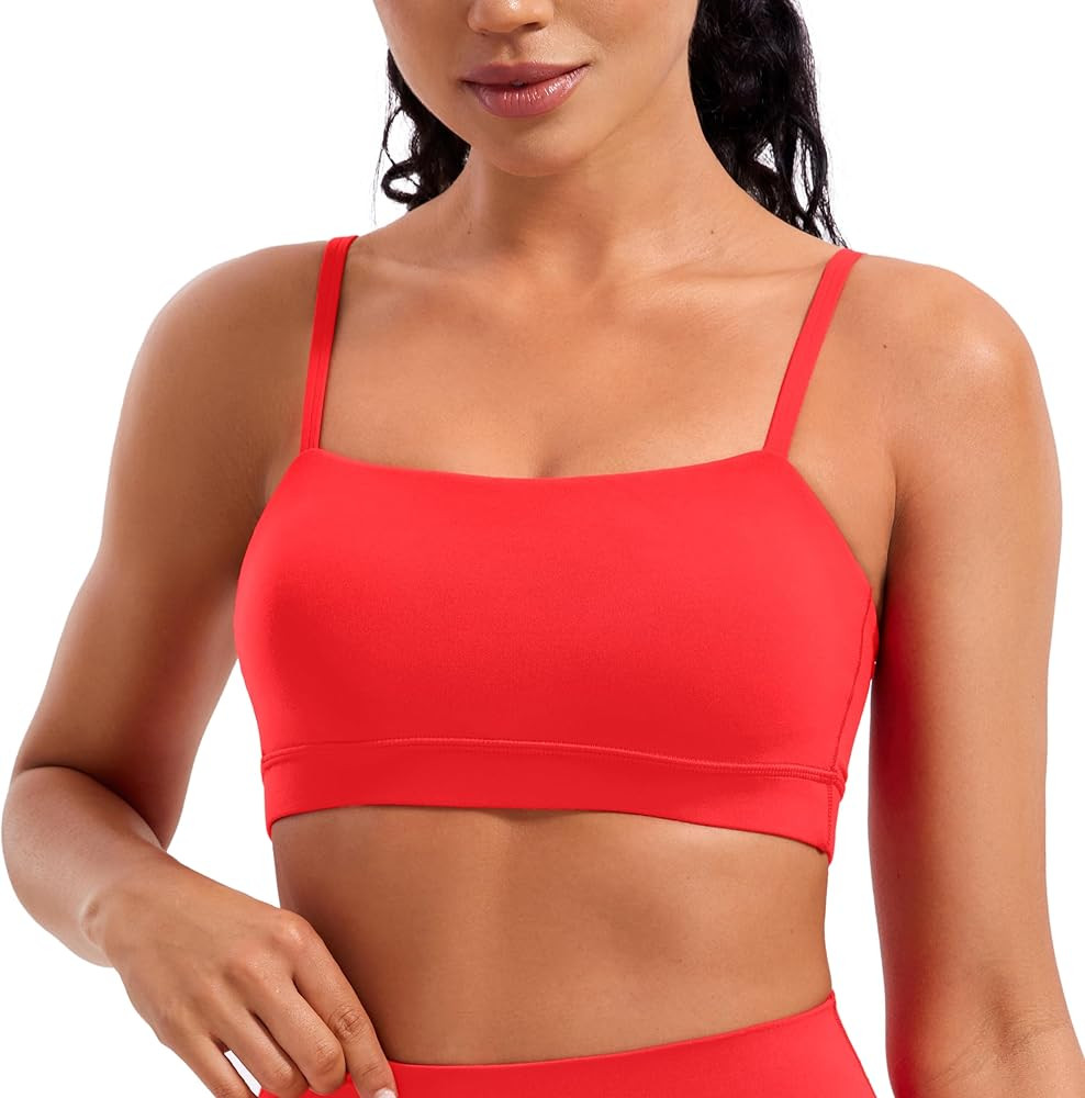 CRZ YOGA Butterluxe Womens Adjustable Spaghetti Thin Strap Sports Bra - Padded Wireless Square Ne... | Amazon (US)