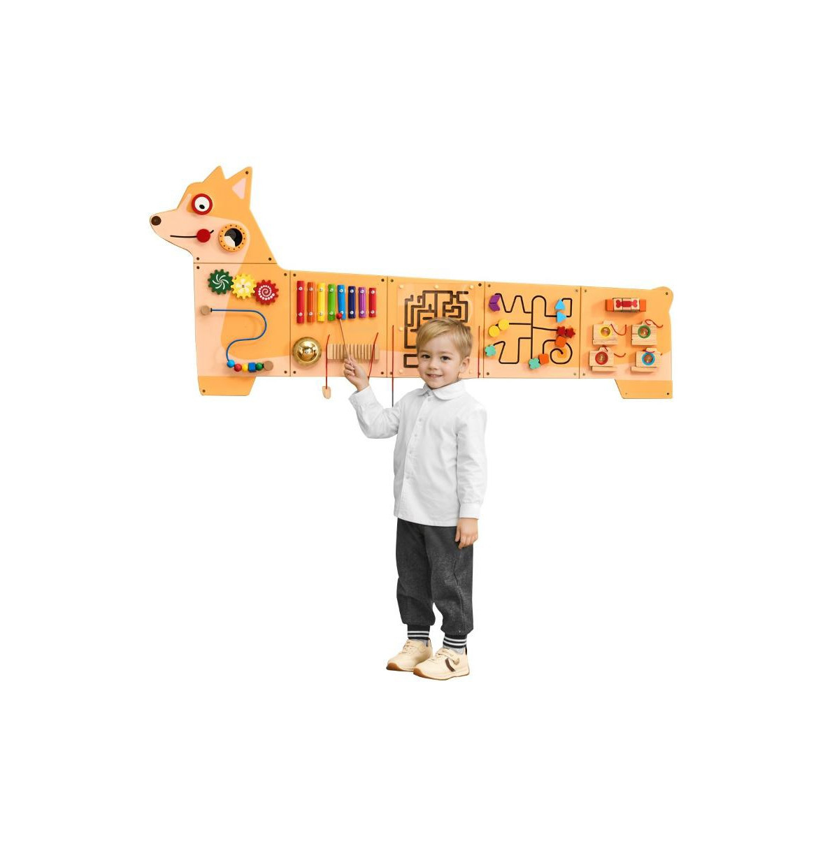 Slickblue Puppy Activity Wall Busy Board Panels, 12 Activities, Montessori Sensory Wall Toy for Kids 3-12 Years - Natural | Macy's