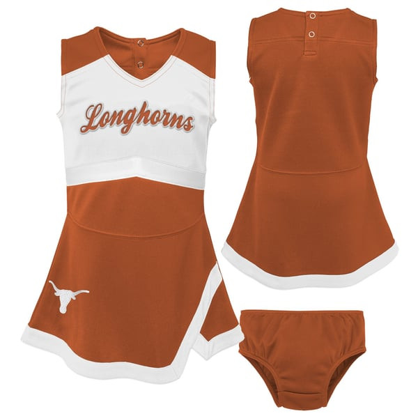 Texas Longhorns Girls Toddler Two-Piece Cheer Captain Jumper Dress & Bloomers Set - Burnt Orange/White | Fanatics