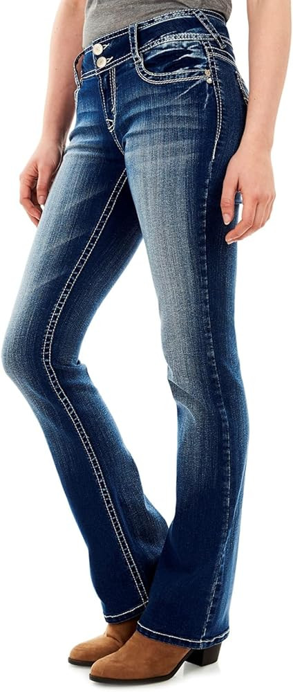 WallFlower Women's Luscious Curvy Bootcut Mid-Rise Insta Stretch Juniors Jeans (Standard and Plus... | Amazon (US)