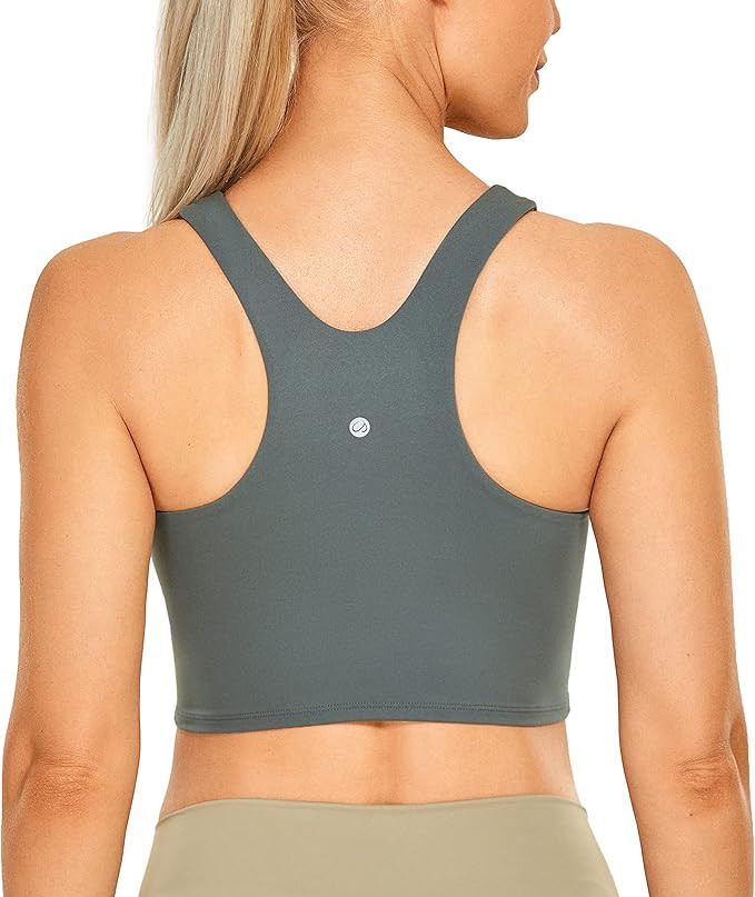 CRZ YOGA Women's High Neck Longline Sports Bra - Padded Racerback Yoga Bra Crop Tank Top with Bui... | Amazon (US)