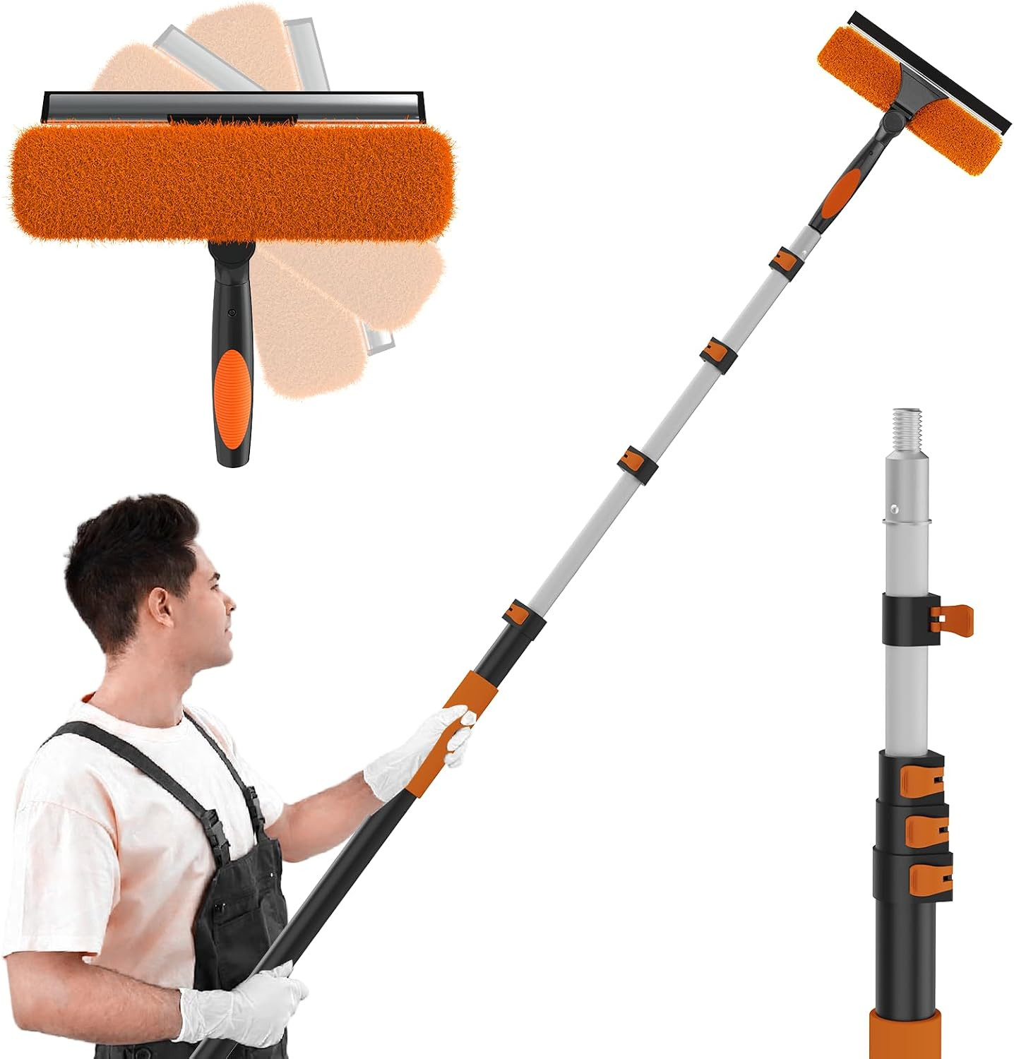 SISUPASSIE 20FT Reach 2-in-1 Window Squeegee, Professional Window Washing Kit with 3-12FT Extension Pole for Home, Indoor Outdoor Squeegee with Rotatable Head for High Windows | Amazon (US)