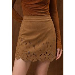 Floral Cutwork Faux Suede Mini Bud Skirt for Music Events & Birthday Dinners | Chicwish