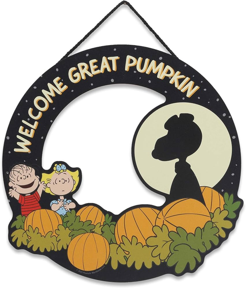 Peanuts Welcome Great Pumpkin Wreath Hanging Wood Wall Decor | Amazon (US)
