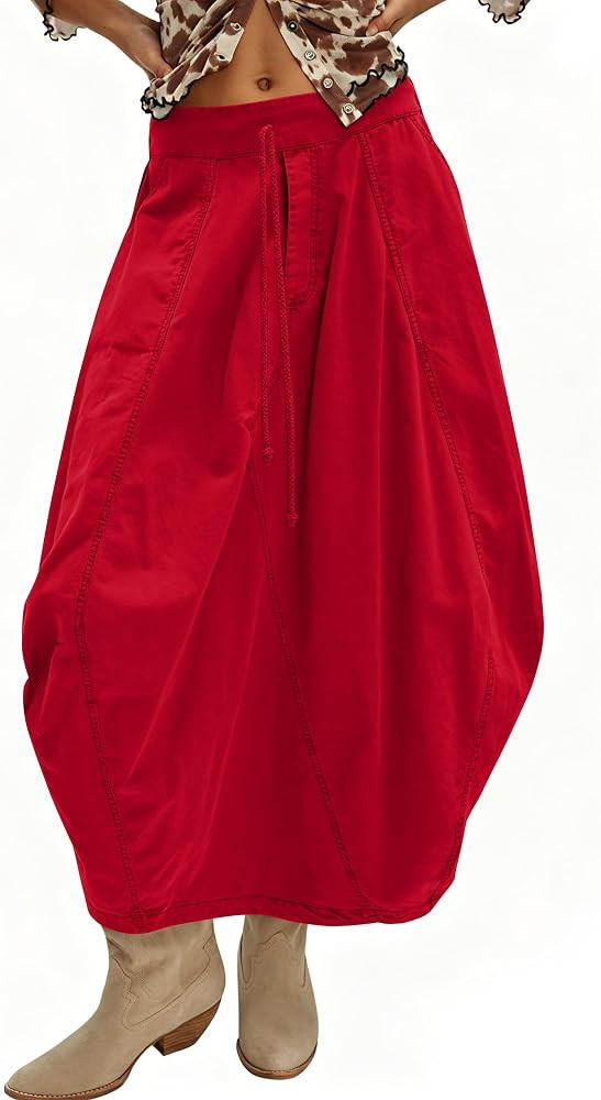 Women Poplin Midi Skirt Baggy Summer Mid Rise Parachute Skirt Y2k Cargo Maxi Long Skirt with Pock... | Amazon (US)