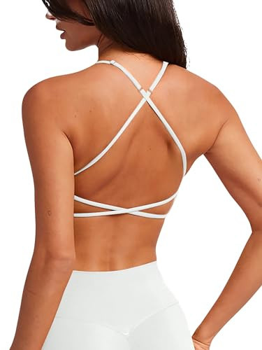 White Triangle Strappy Sports Bras for Women Backless Adjustable Straps Sexy V Neck Workout Yoga Gym Athletic Y2k Casual Tops Bralettes Camisole Activewear(White,Medium) | Amazon (US)