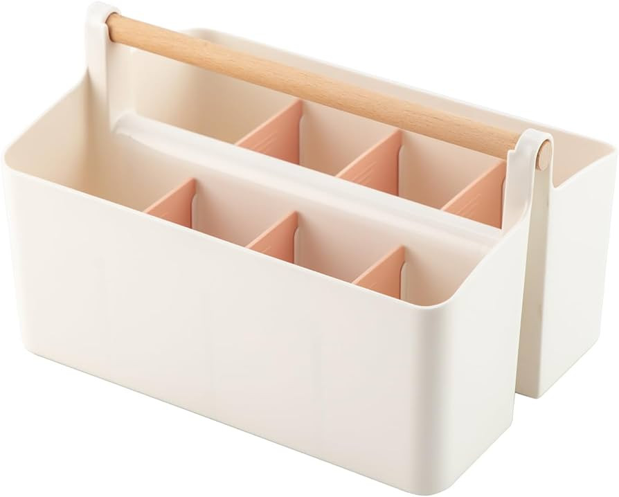 Large Plastic Portable Caddy with Handle, Storage Organizer Bin with Adjustable Dividers for Art ... | Amazon (US)