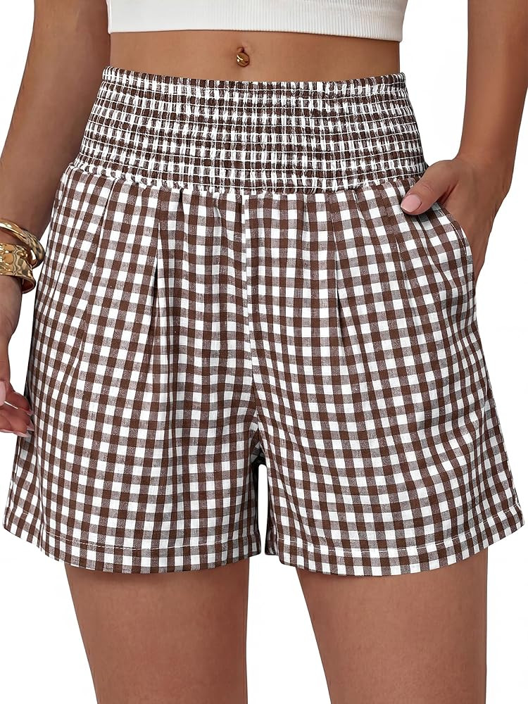 ANRABESS Womens High Waisted Striped & Gingham Shorts | Amazon (US)