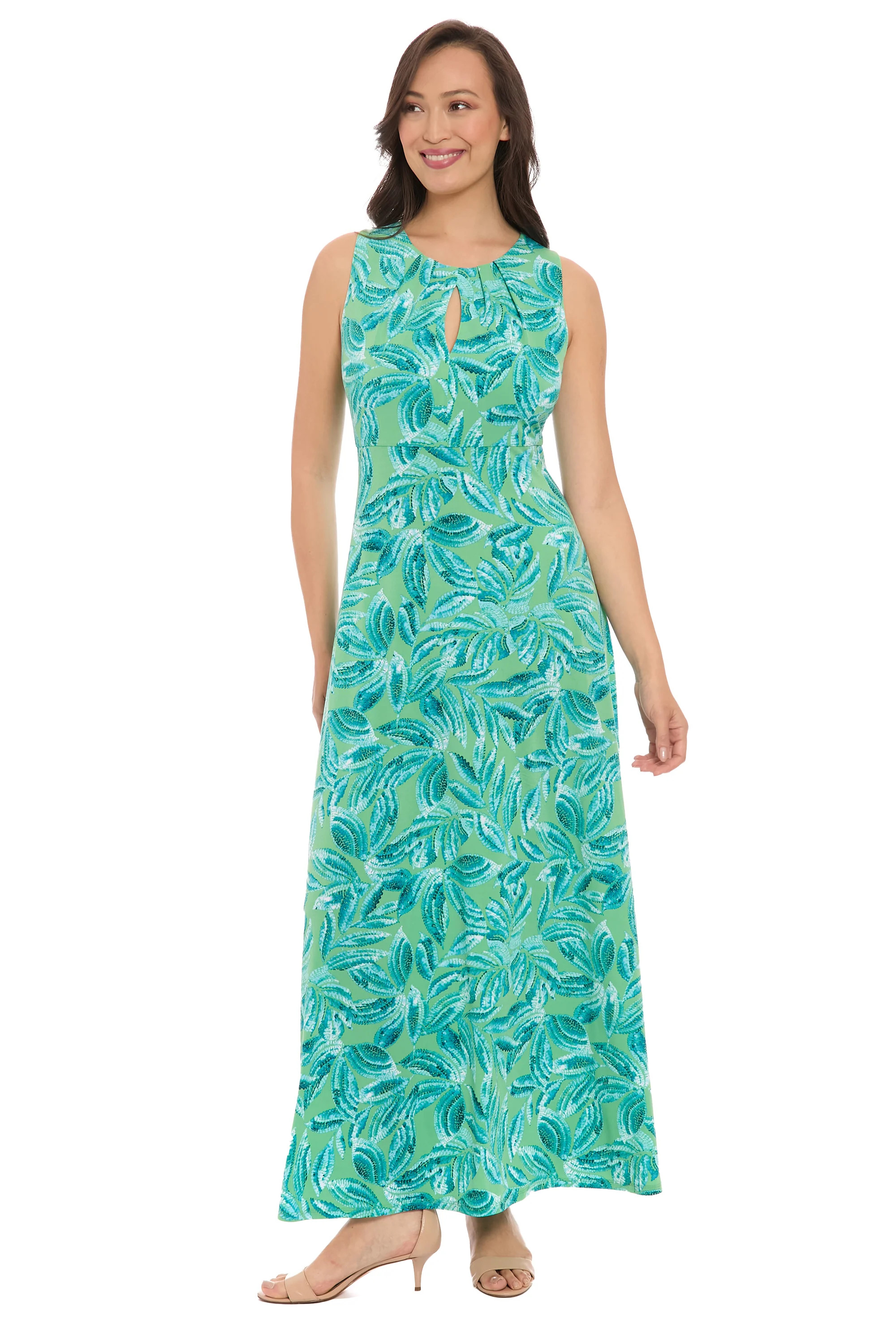 Novella in Pointillism Leaves A-Line Sleeveless Maxi | London Times | Maggy London