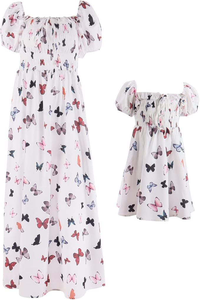 Mommy and Me Dresses Sleeveless Spaghetti Shoulder Straps Plaid Floral Midi Dress Beach Boho Mom ... | Amazon (US)