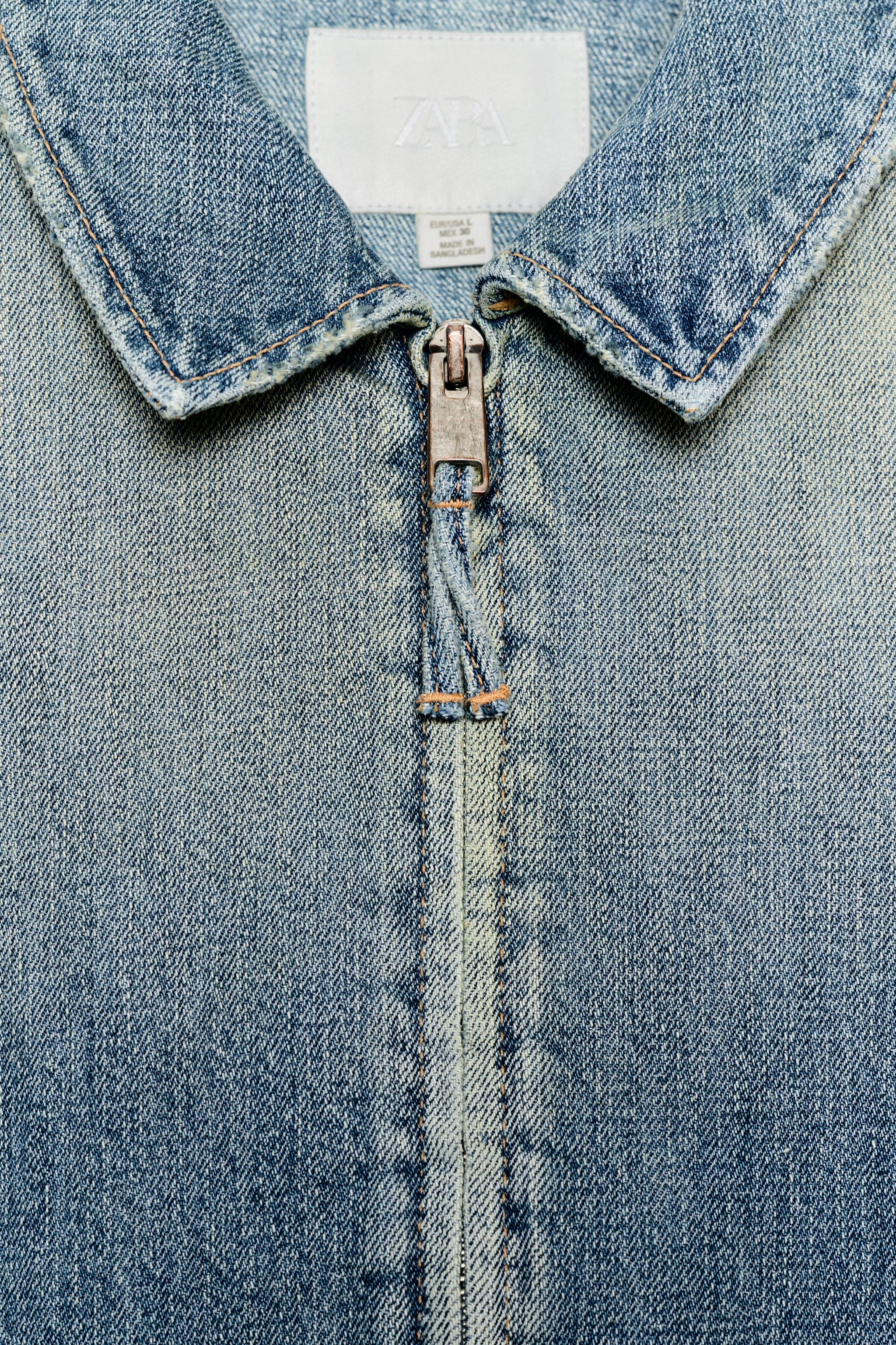 Lapel collar long sleeve jacket. Washed effect. Front metal zip closure. | Zara US
