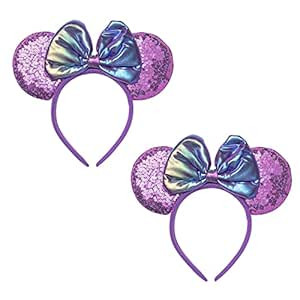 ZYTJ 2 Pcs Mouse Ears Headbands,Shiny Bows Mouse Ears Headbands for Birthday Parties, Themed Even... | Amazon (US)