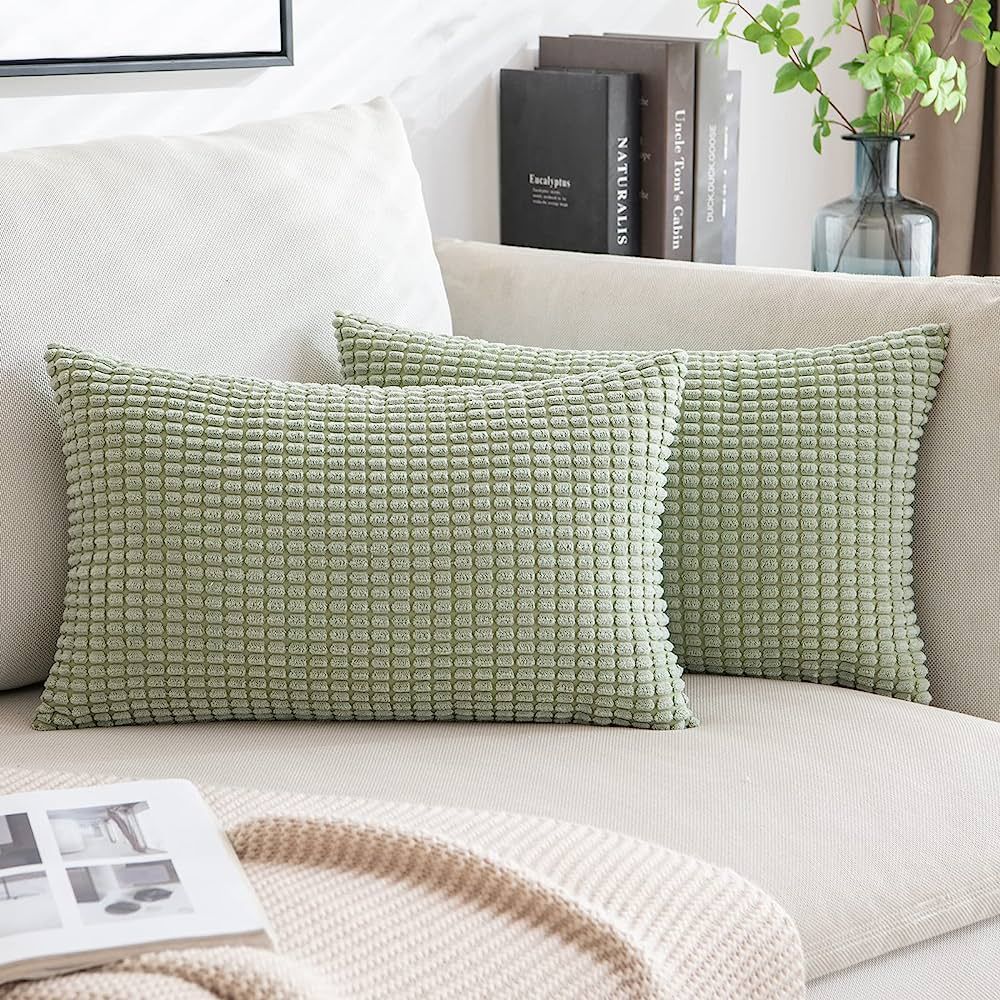MIULEE Pack of 2 Lumbar Pillow Covers Sage Green Super Soft Corduroy Decorative Throw Pillows Cou... | Amazon (US)