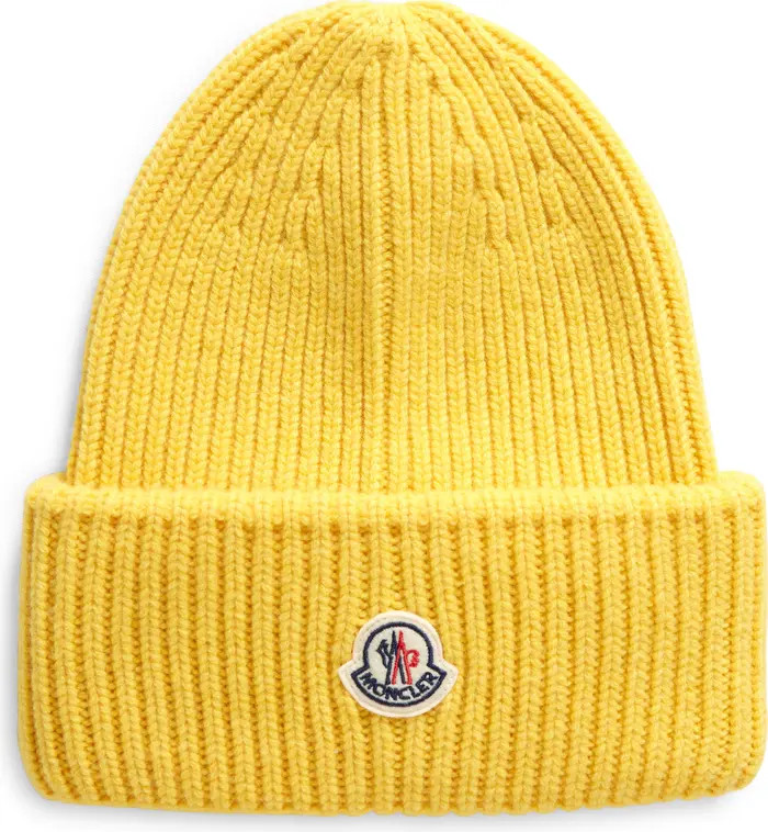 Moncler Bell Logo Patch Virgin Wool & Cashmere Beanie | Nordstrom | Nordstrom
