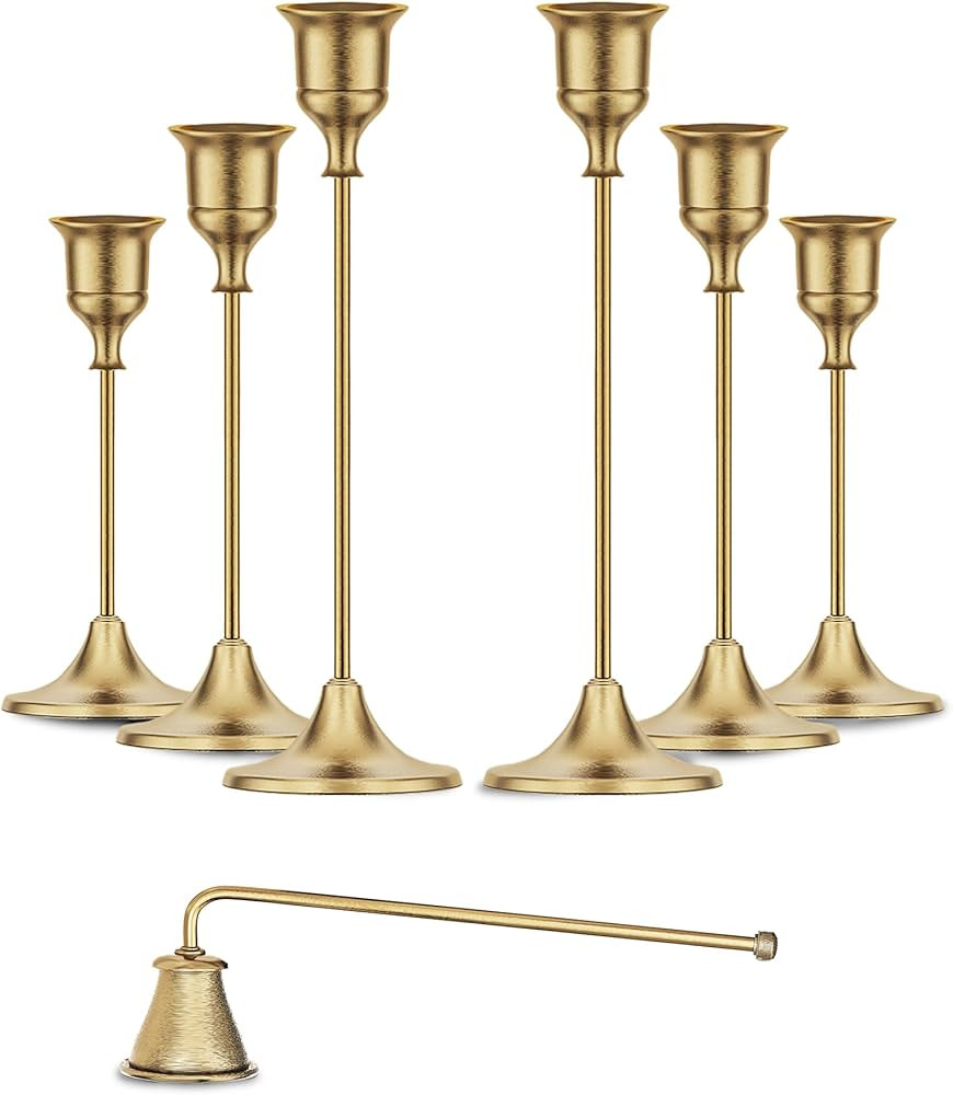 Gold Candleholders for Taper Candlesticks Plus Candle Snuffer – Dining Table Décor Centrepiece... | Amazon (US)