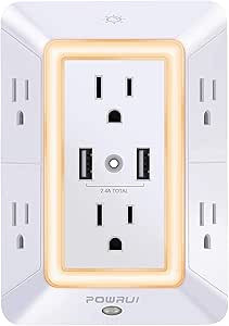 USB Wall Charger, Surge Protector, POWRUI 6-Outlet Extender with 2 USB Charging Ports (2.4A Total... | Amazon (US)