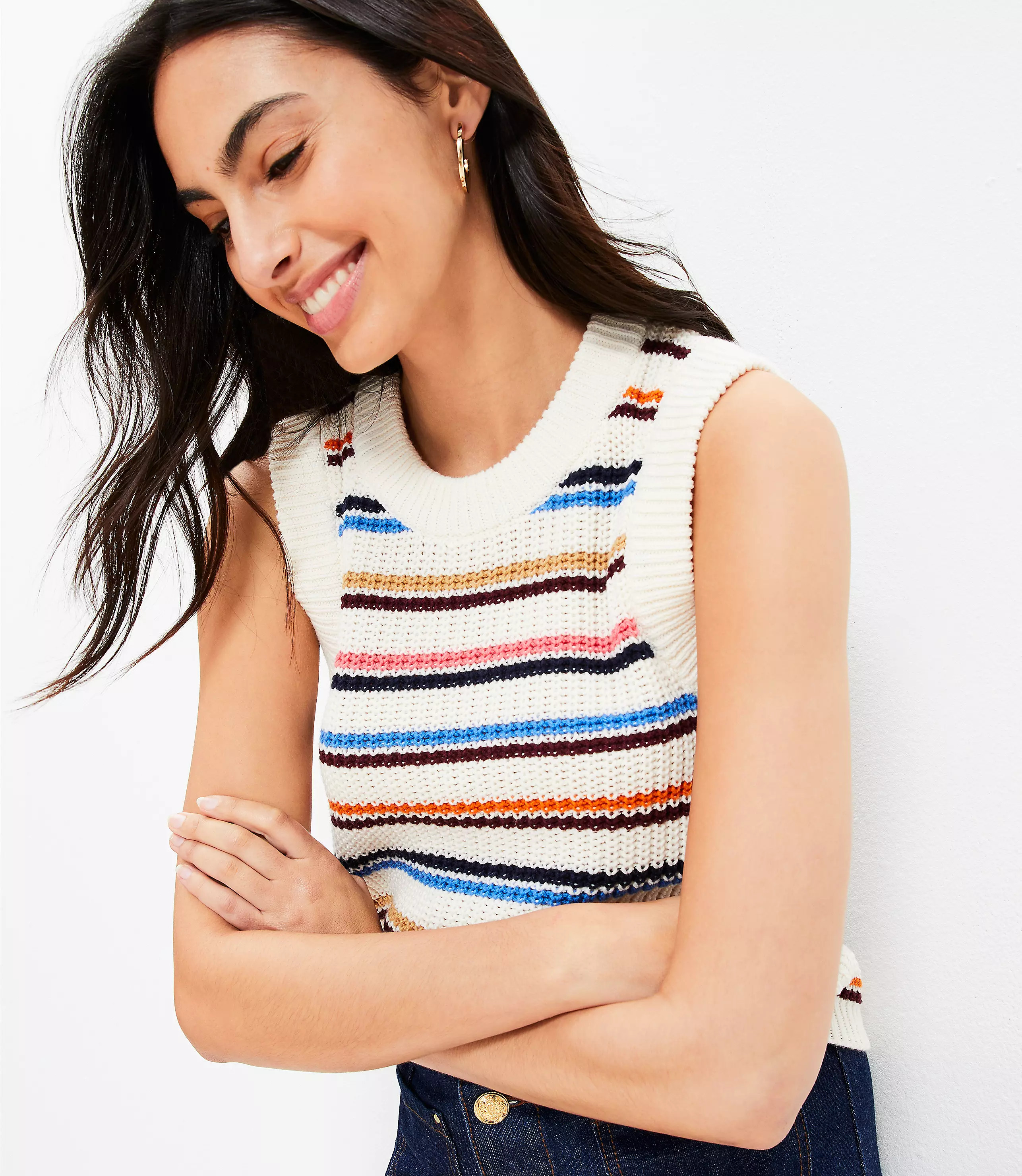 Striped Stitchy Sweater Vest | LOFT