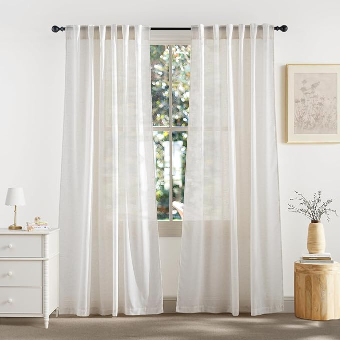 RYB HOME Linen Sheer Curtains Extra Long Window Drapes Light & Airy Translucent Panels for Bedroo... | Amazon (US)