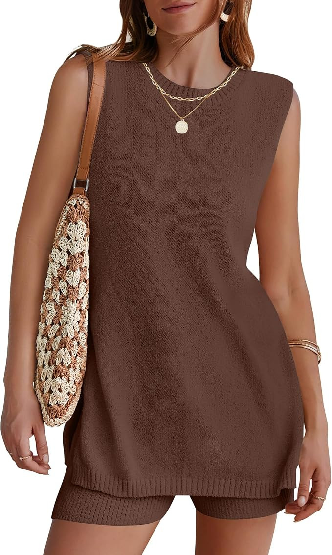 NENONA Women's Summer Sleeveless Sweater Lounge Sets Casual Loose Fit Tunic Tops and Shorts 2 Pie... | Amazon (US)