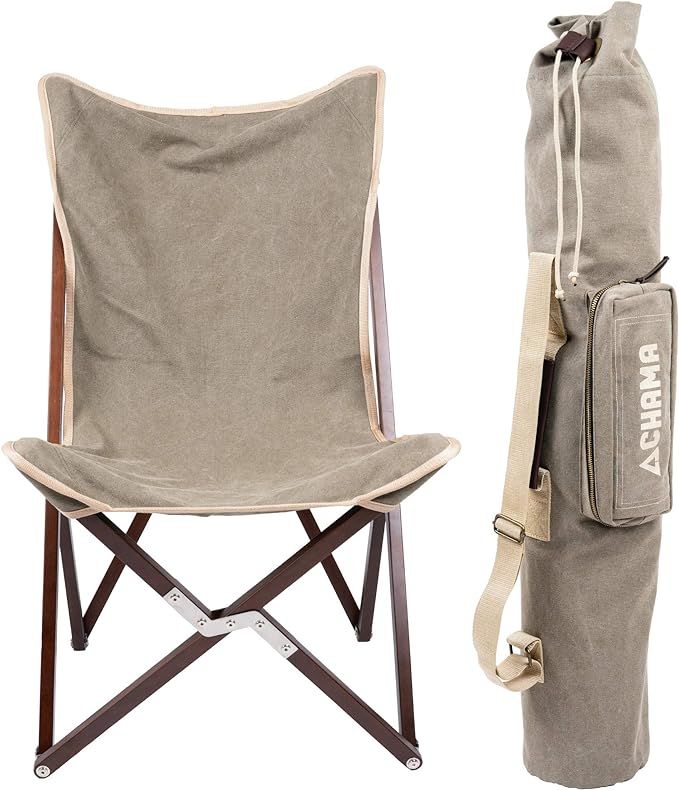 CHAMA Vaquero Chair & Travel Bag - Slate and Bone- Beautiful Outdoor Wood and Canvas Portable Fol... | Amazon (US)