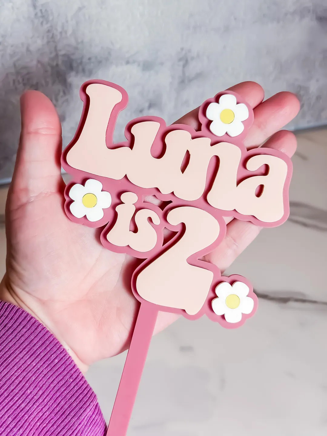 Cake Charm Groovy Daisy Retro Caketopper Acrylic Vibe Boho Personalized Two Groovy One Happy Babe... | Etsy (US)