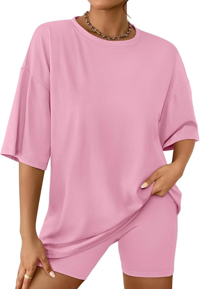 AUTOMET Womens 2 Piece Sets Lounge Matching Two Piece Summer Outfits Fashion 2024 Oversized Shirt... | Amazon (US)
