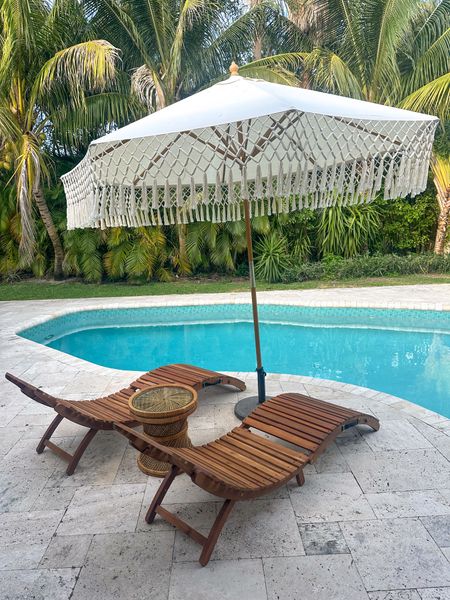 Patio furniture 
Fringe umbrella 
Outdoor furniture 
Pool lounger
Wood lounger 
Pool umbrella 
Patio umbrella 
Outdoor home 
Summer outdoor 


#LTKhome #LTKSeasonal