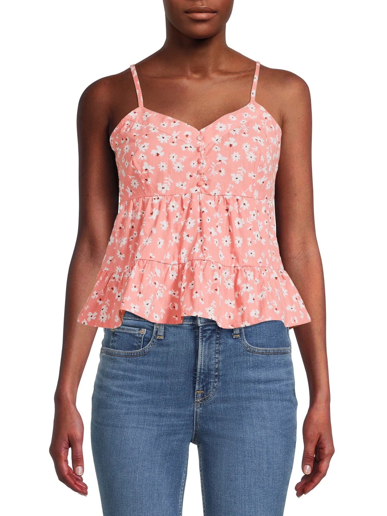 Derek Heart Women's Juniors Button-Front Empire Tank Top with Smocked Back - Walmart.com | Walmart (US)