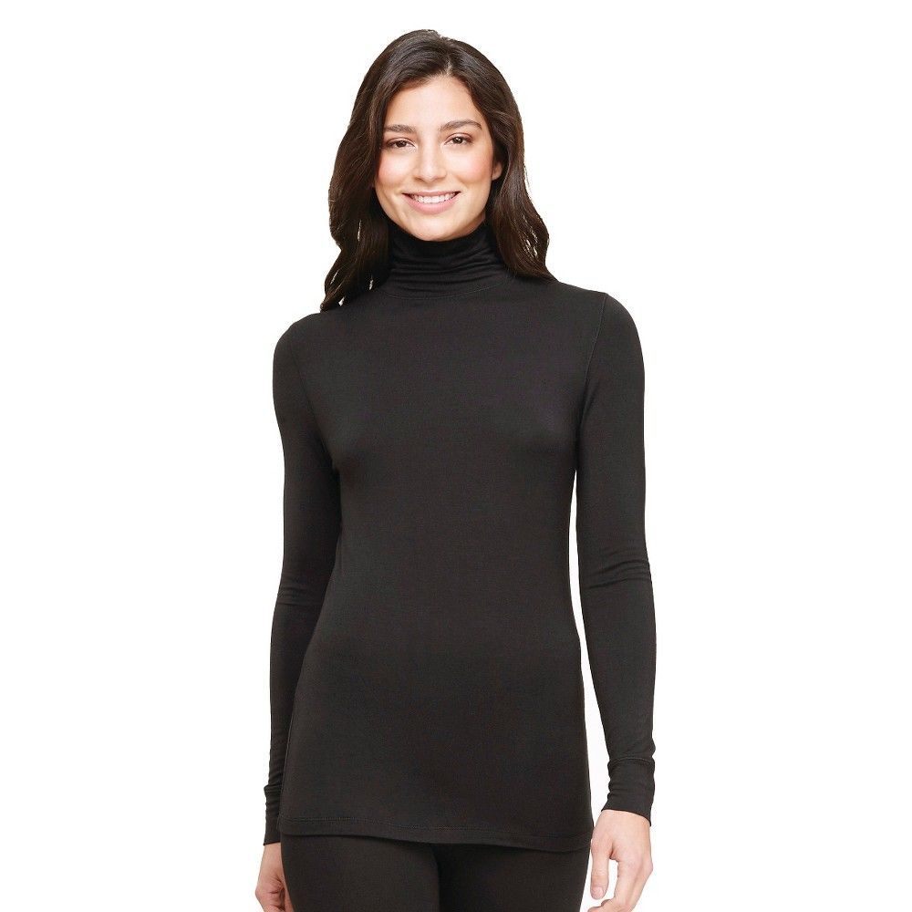 Warm Essentials by Cuddl Duds Women's Smooth Stretch Thermal Turtleneck Top - Black S | Target