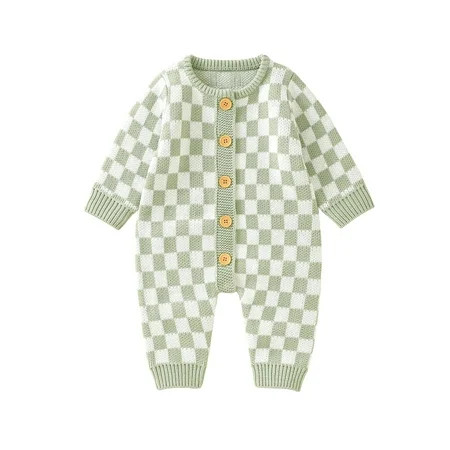 Sunisery Baby Girl Boy Knitted Sweater Romper Long Sleeve Checkerboard Button Jumpsuit Outfit Autumn Winter Warm Clothes | Walmart (US)