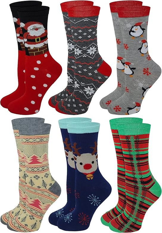 Sumona 6 Pairs Women Colorful Fancy Crazy Design Soft & Stretchy Novelty Crew Socks | Amazon (US)