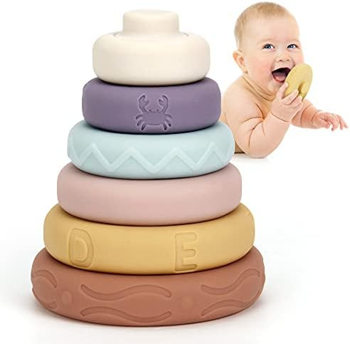 Mini Tudou Stacking & Nesting Circle Toy,6 Pcs Soft Building Rings Stacker & Teethers,Squeeze Pla... | Amazon (US)