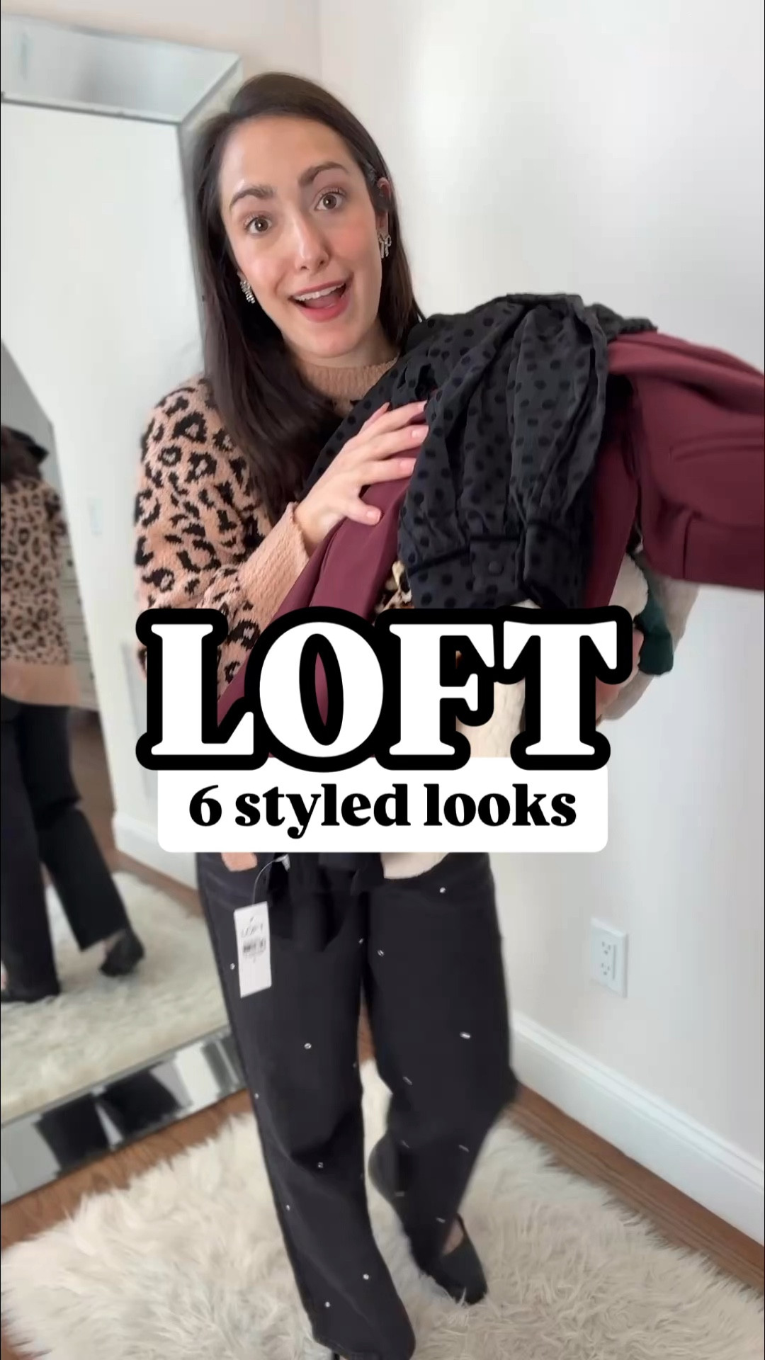 Loft 6 styled looks
Look 1: small in black top, size 2 in plaid skirt
Look 2: size 2 in leopard dress
Look 3: XS in black blouse, size 2 petite in green pants
Look 4: small on cardigan, size 2 petite in maroon pants
Look 5: medium (need small) in plaid button down, size 2 petite in black jeans
Look 6: small petite in vest

#LTKHoliday #LTKVideo #LTKSaleAlert