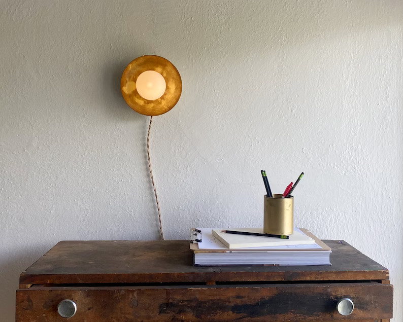 Plug-in Wall Sconce • Pearl • Aged Brass Wall Lamp | Etsy (US)