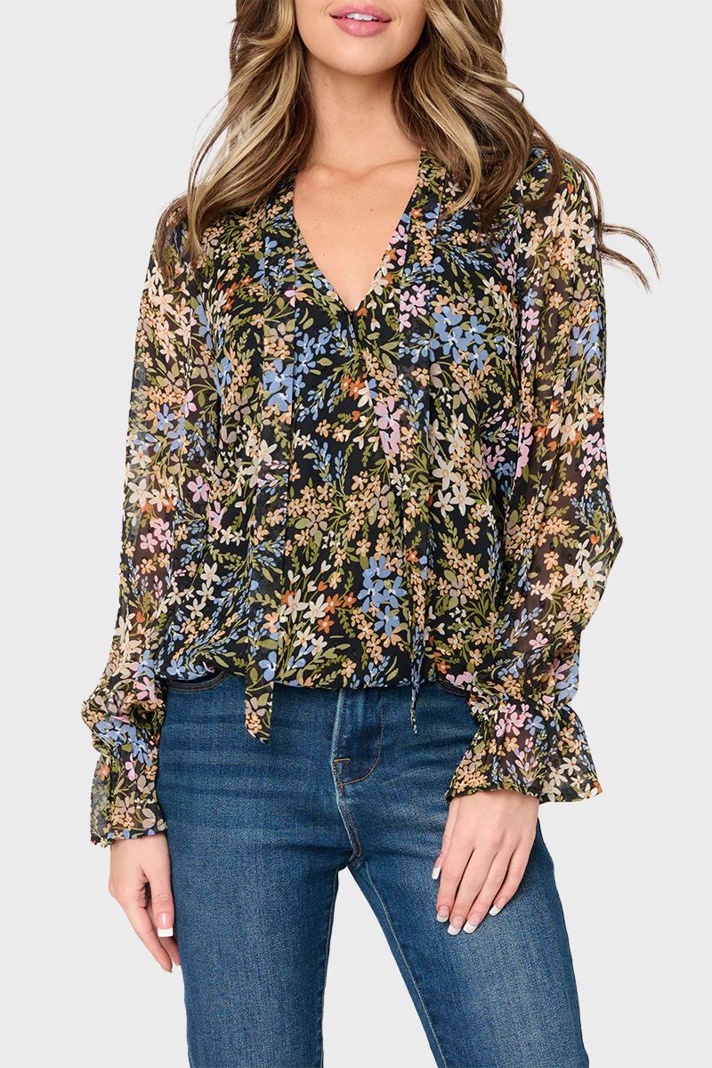 Long Sleeve Surplice Blouse With Ruffle Sleeve | Gibson