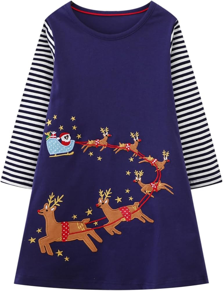 HILEELANG Toddler Girl Christmas Dress Long Sleeve Fall Winter Cotton Casual BasicTunic Shirt Dre... | Amazon (US)