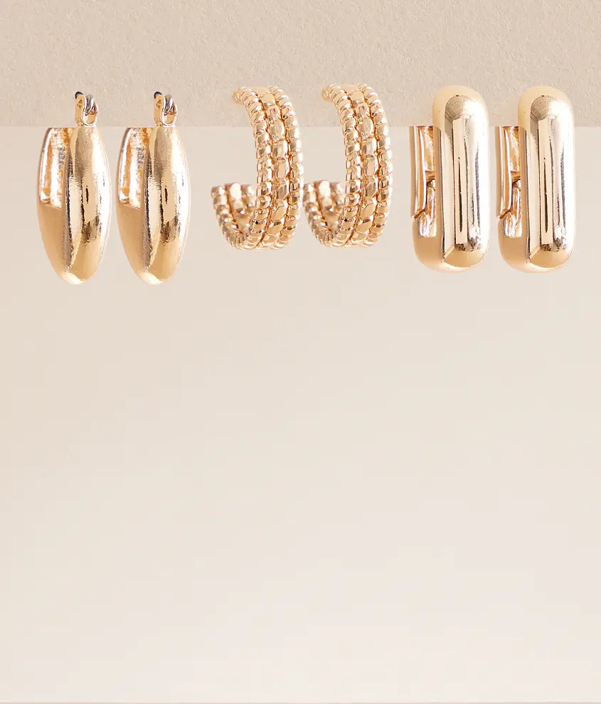 3 Pack Contemporary Hoop Earring Set | Buckle