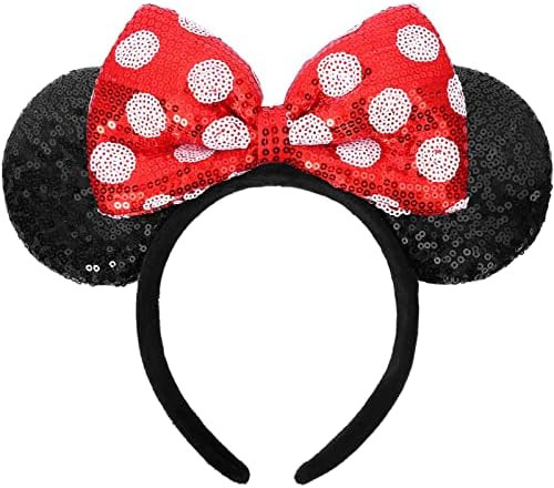 UNSPAZ Mouse Ears Headbands, Sequin Mouse Ears for Women Girls Boys, Shiny Bow Headband for Cospl... | Amazon (US)