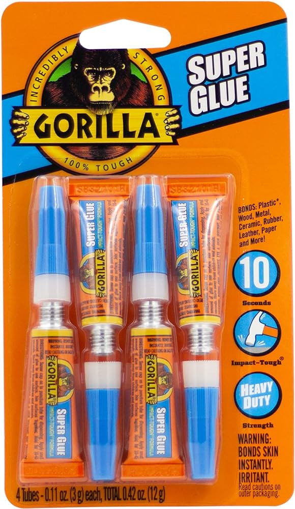 Gorilla Super Glue, Clear Glue, Four 3 Gram Tubes (Pack of 1) - All Purpose and Fast Setting for ... | Amazon (US)