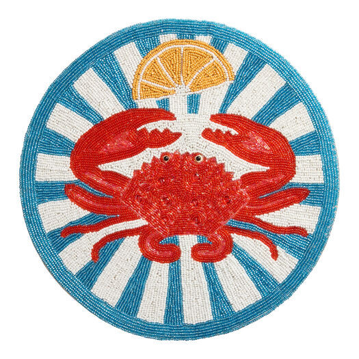 Round Blue and Red Crab Beaded Placemat by World Market | World Market