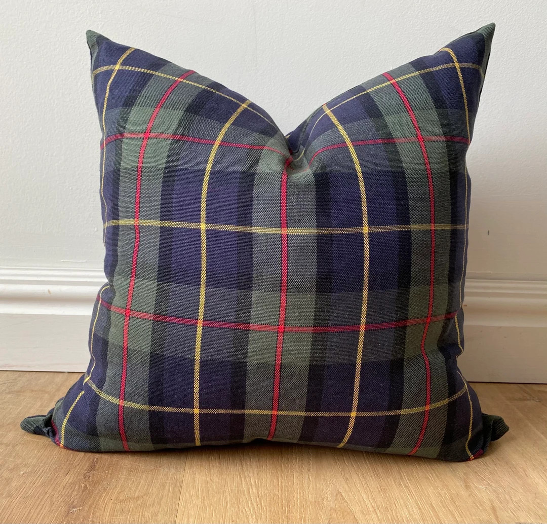 Ballarddesigns Cotton Linen Tartan Classic Plaid Pillow Cover Navy Blue Green Red Yellowavailable... | Etsy (US)