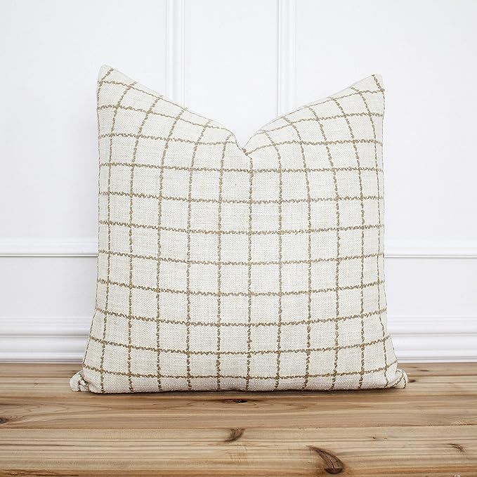 EricauBird Windowpane Pillow Cover Plaid Linen Cushion Accent Pillow Hidden Zip Farmhouse Pillow ... | Amazon (US)