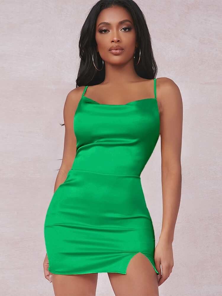 SHEIN SXY Split Detail Satin Cami Bodycon Dress | SHEIN