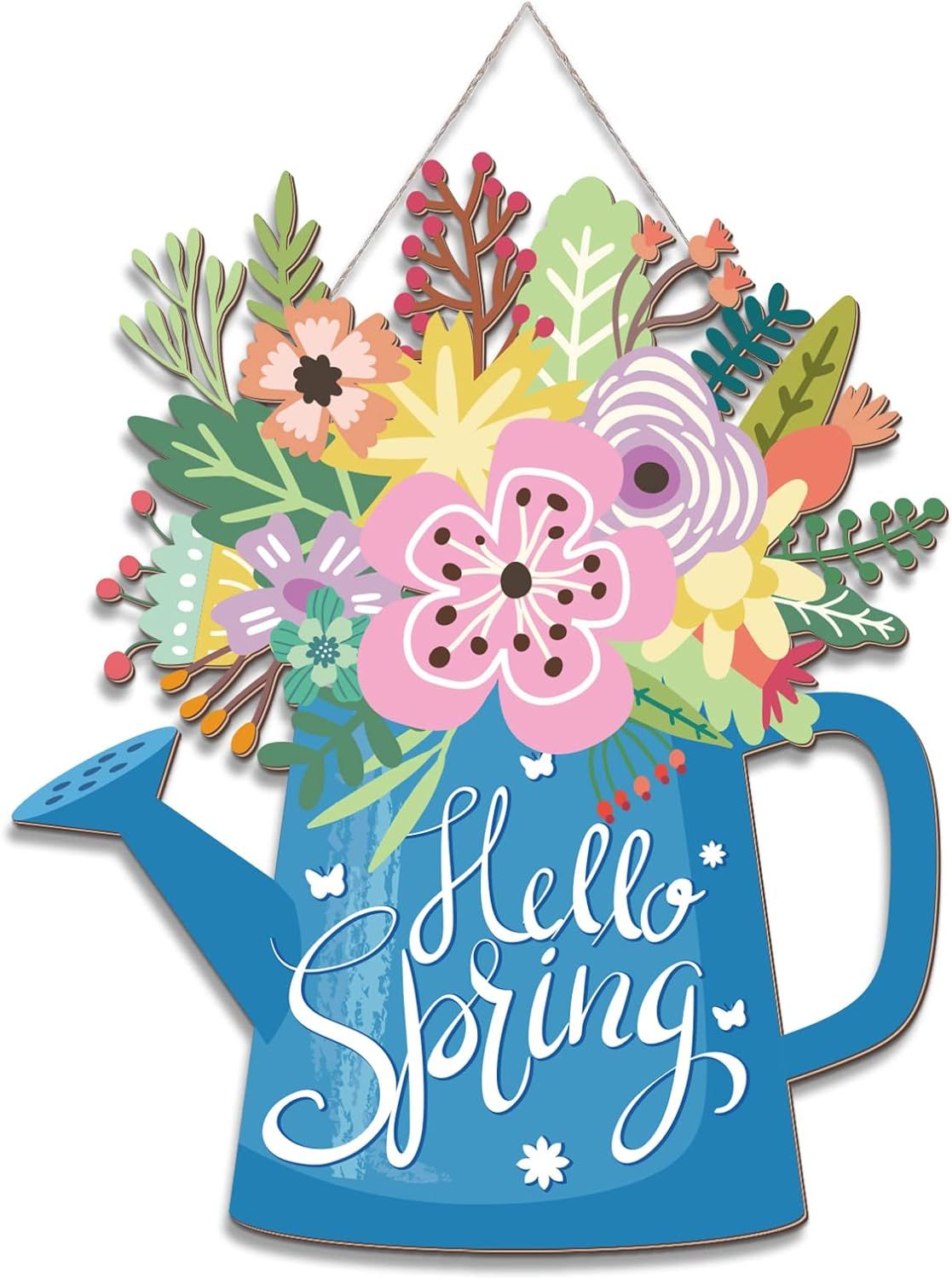 Spring Decorations for Home Spring Wreaths for Front Door Hello Spring Home Sign Spring Door Wrea... | Amazon (US)