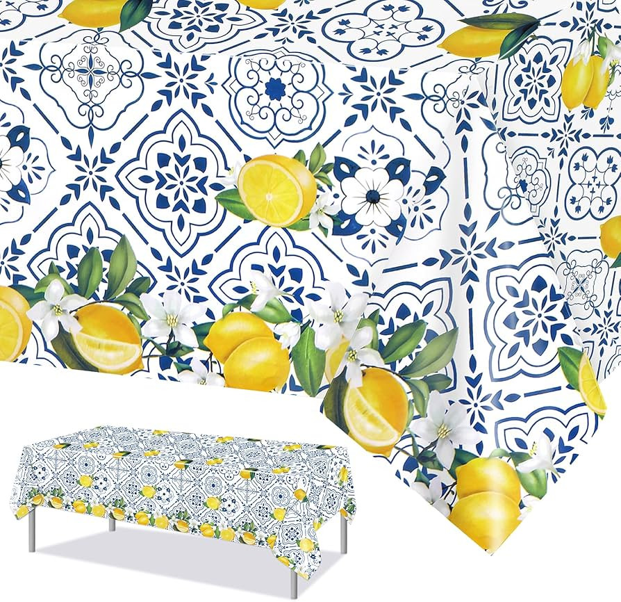 PHOGARY 3 PCS Lemon Tablecloth Disposable Blue Tile Plastic Table Covers Lemon Decor for Baby Sho... | Amazon (US)