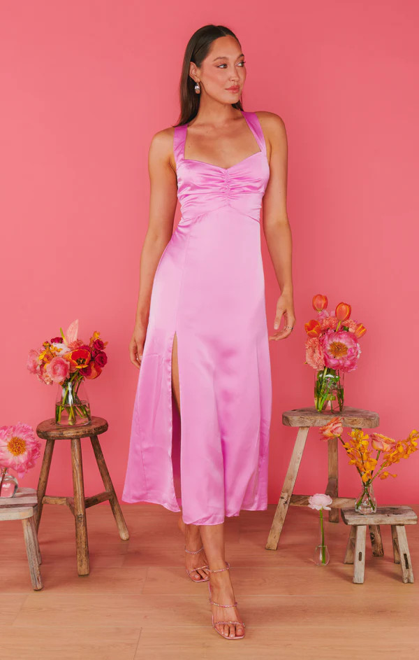 Mina Midi Dress ~ Purple Pink Luxe Satin | Show Me Your Mumu