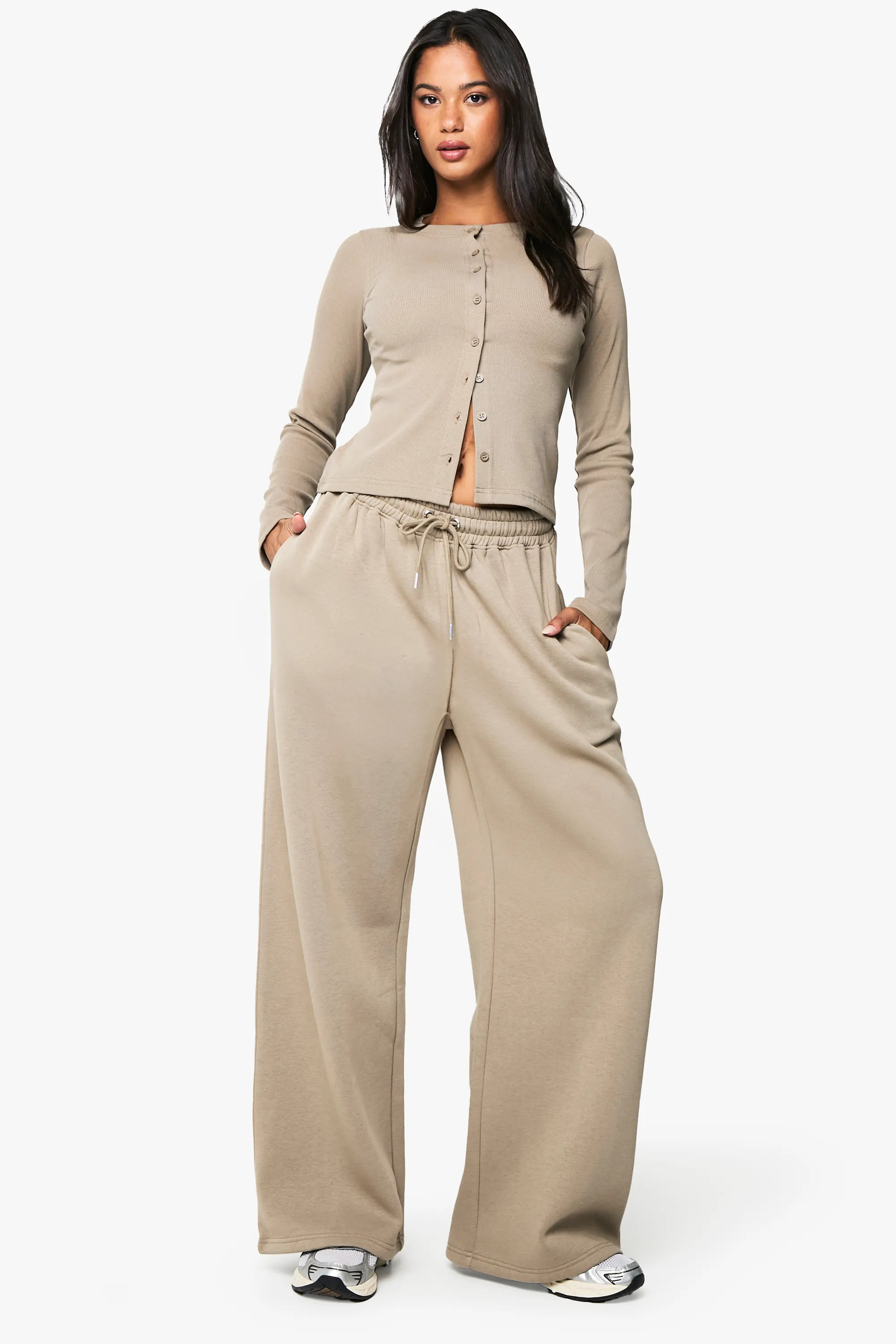 Rib Button Through Long Sleeve Top And Jogger Tracksuit | Boohoo.com (UK & IE)