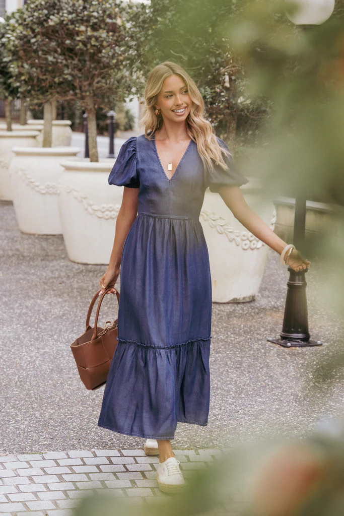 Steele Puff Sleeve Midi Dress - Dark Denim | Petal & Pup (US)