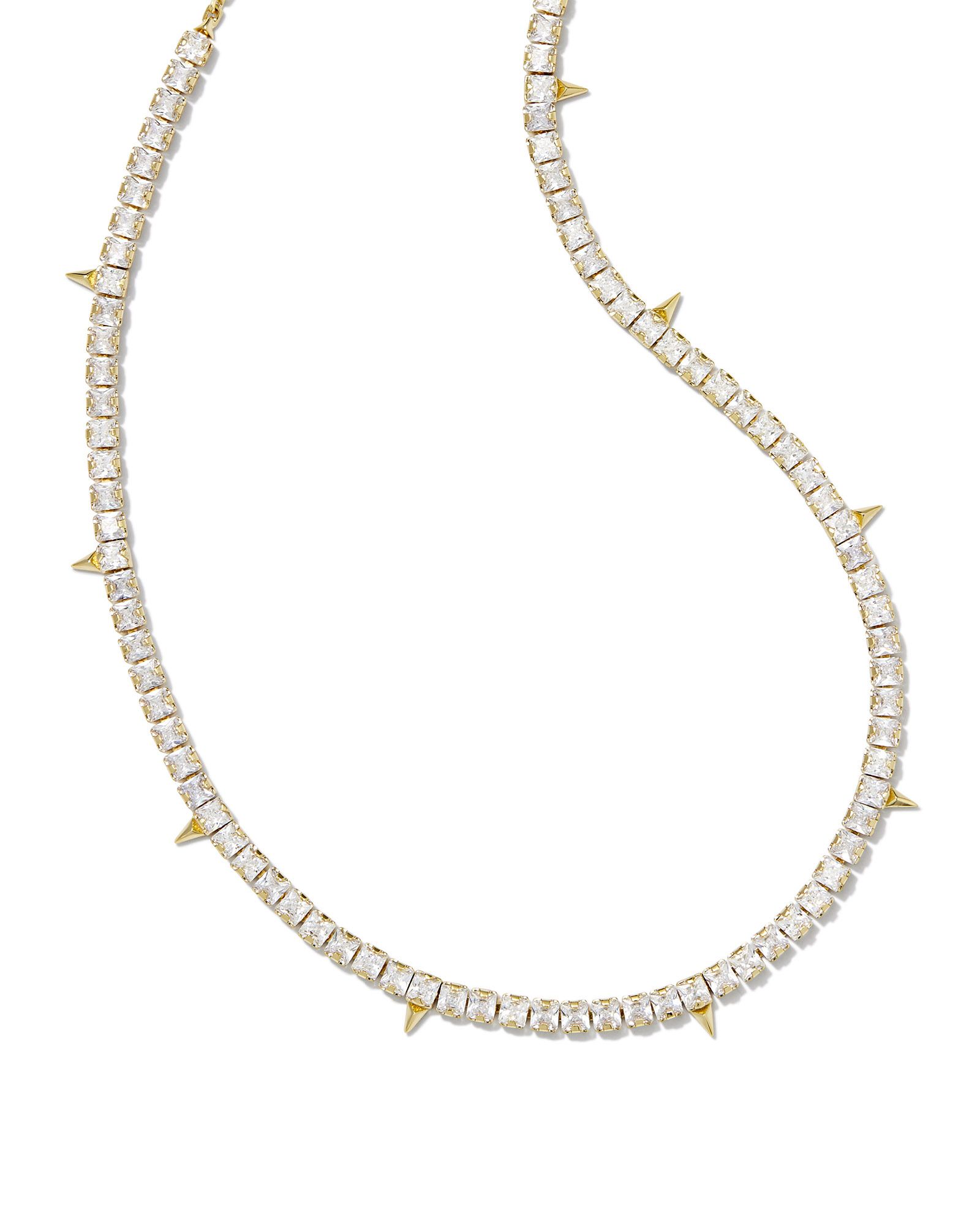 Jacqueline Gold Tennis Necklace in White Crystal | Kendra Scott